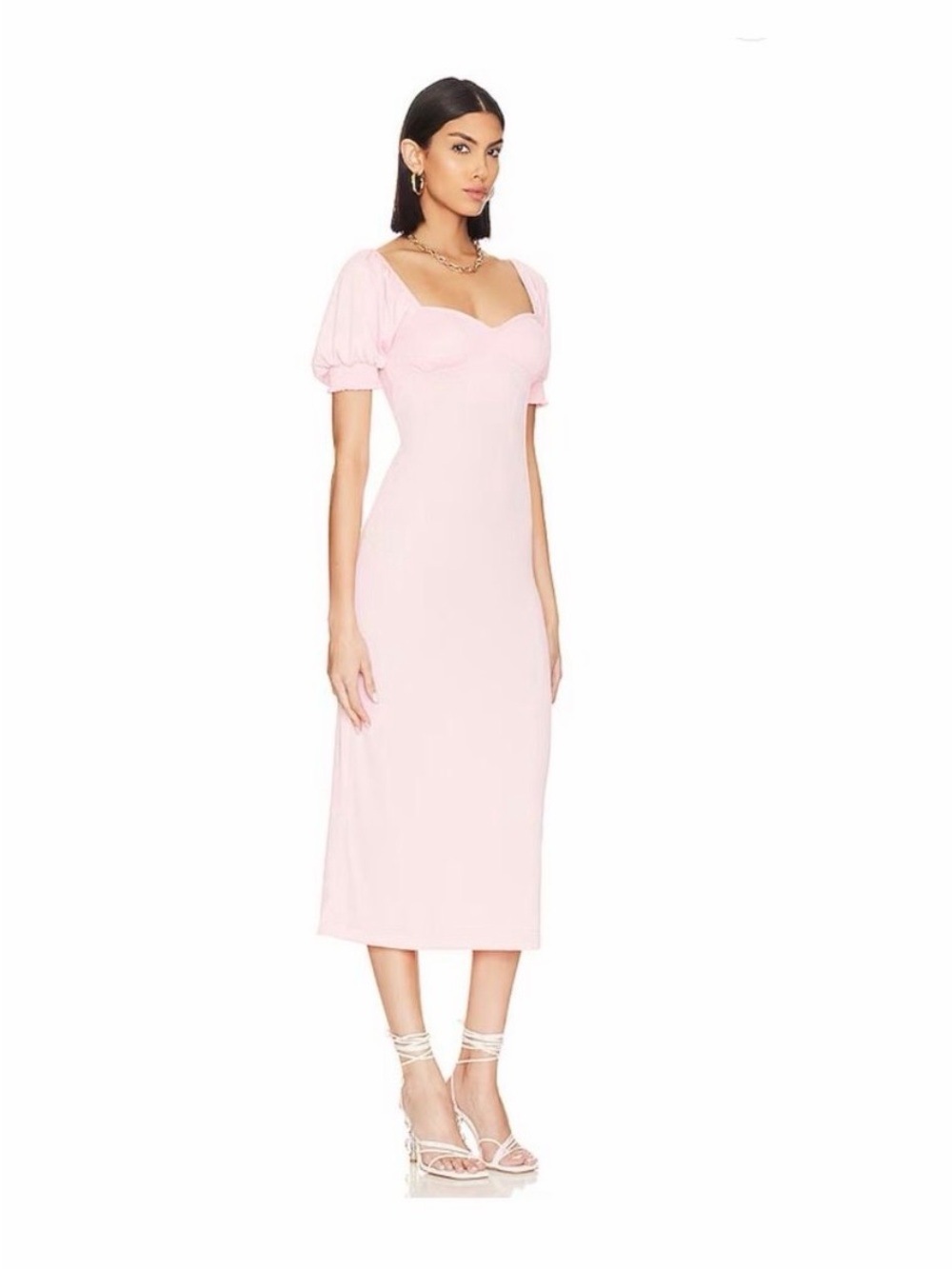 Free People Puff Sleeve Sweetheart Midi Dress - Light Pink